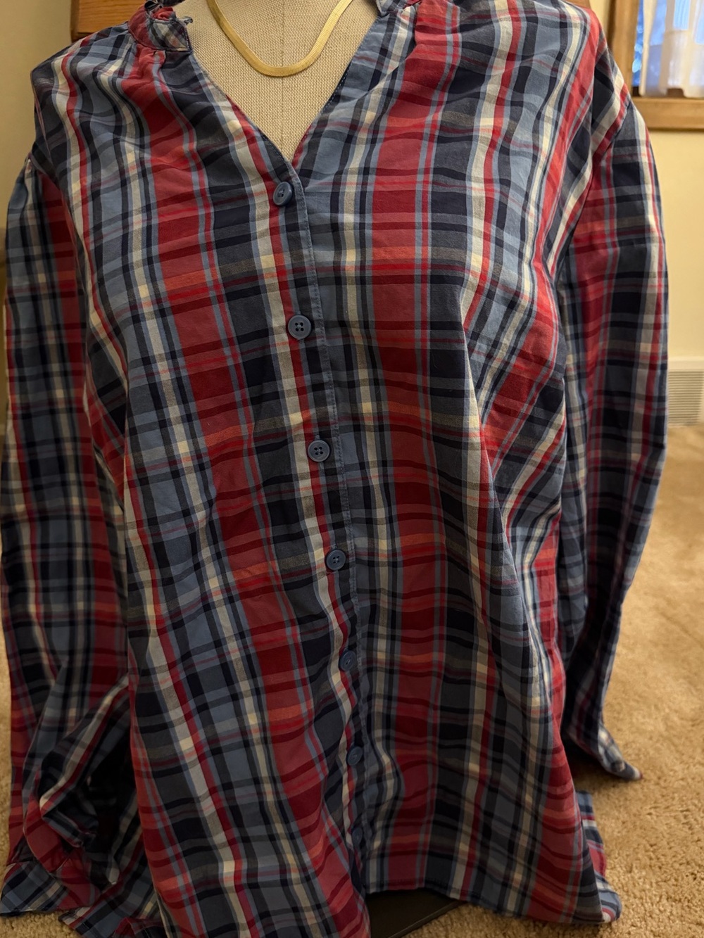 Joan Rivers Plaid Button Up Blouse Top Womens Size XL